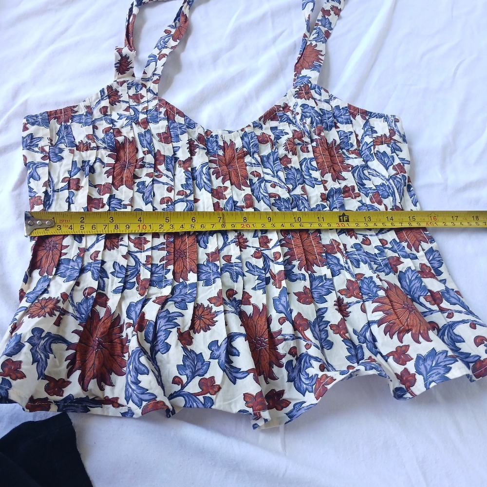 Athropologie Let Me Be Tie-Strap Peplum Floral 100% Cotton Top Womens Size XS - Picture 15 of 16
